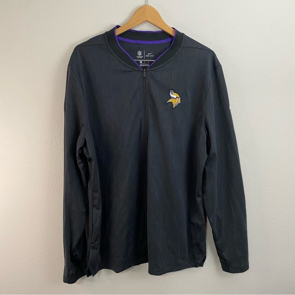 NFL‎ On Field Apparel Nike Drifit Grey 1/4 Zip Jacket Minnesota Vikings Mens XL